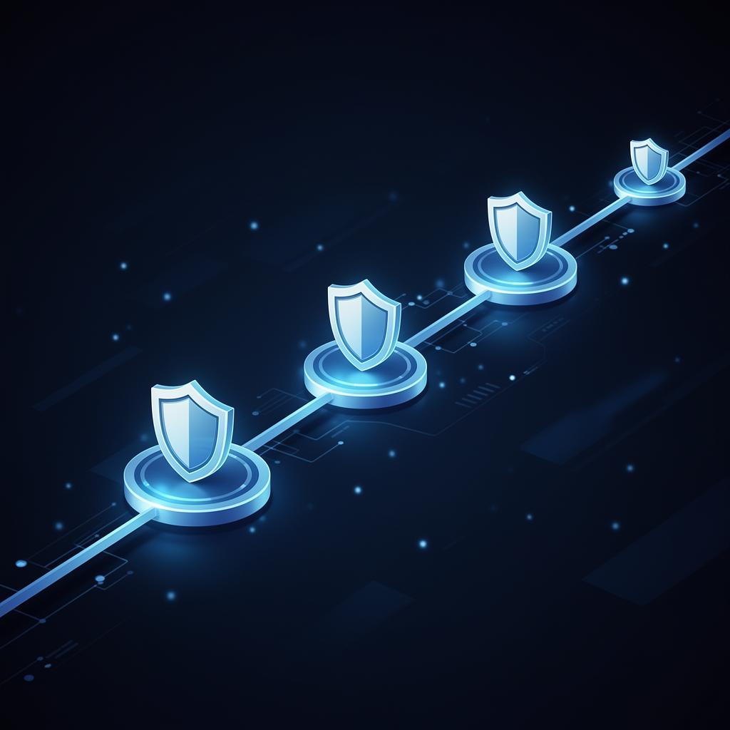 Secure digital audit trail visualization with shield nodes